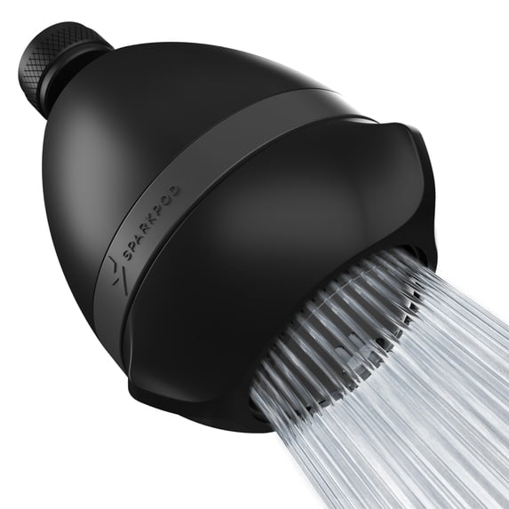 SparkPod High Pressure Shower Head - Rain, Massage & Pulsating Modes, Water-Saving, Wall Mount (Black Matte)