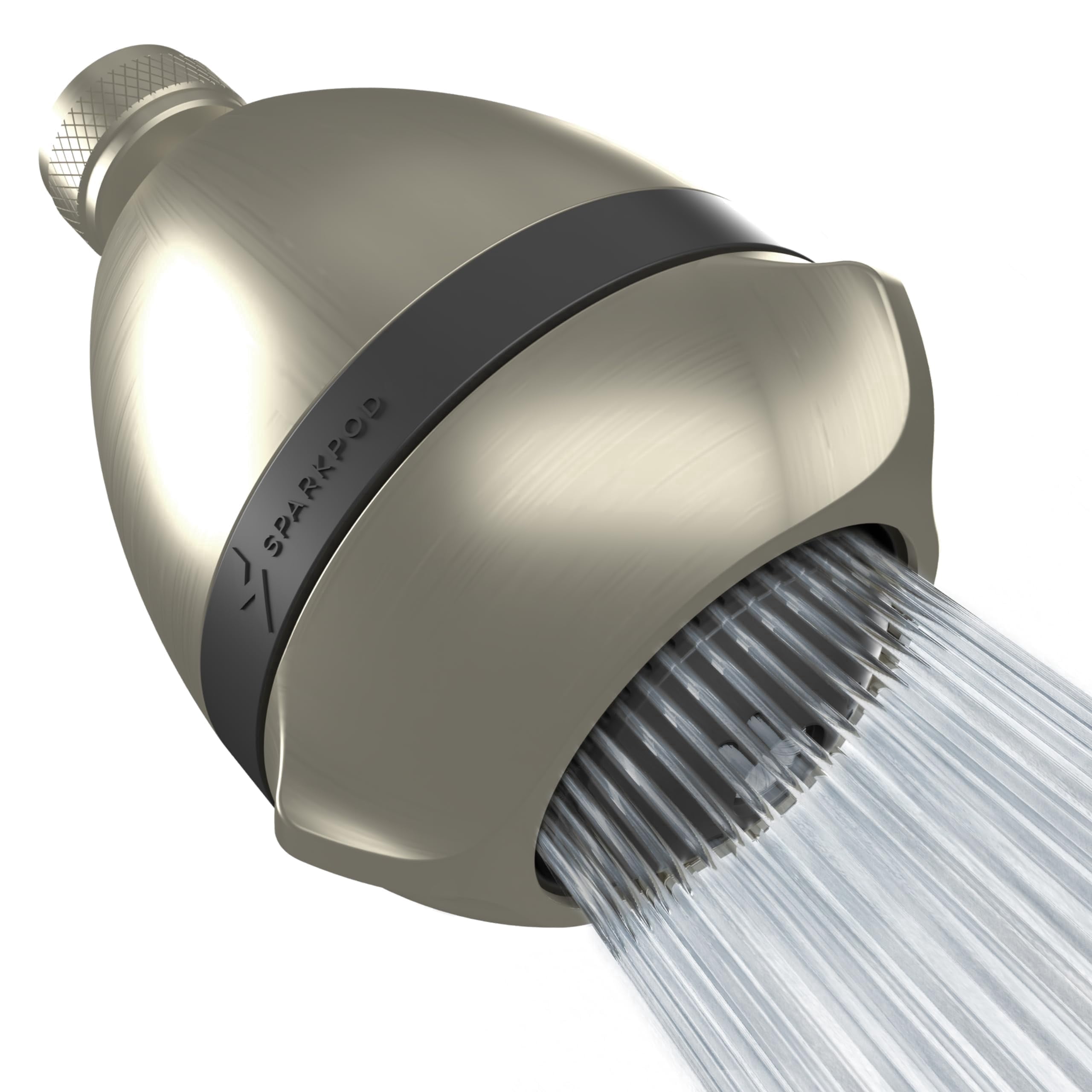 SparkPod High Pressure Shower Head - Rain, Massage & Pulsating Modes, Water-Saving, Wall Mount (Brushed Nickel)