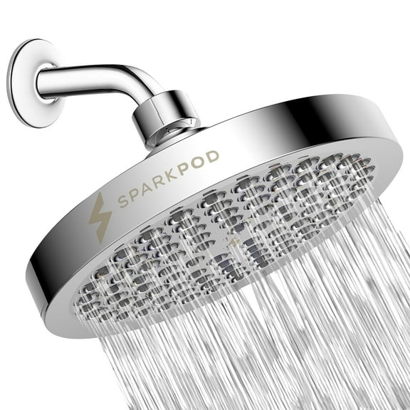 SparkPod High Pressure Rainfall Shower Head, Easy Install, Energy Saving (6" Round, Luxury Polished Chrome)