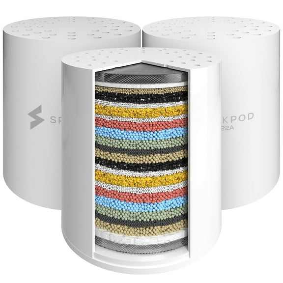 SparkPod Shower Filter Cartridge for Sensitive Skin, Filters Chlorine & Impurities, Easy Install, 23 Stages (3 Pack)