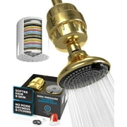 SparkPod 23-Stage Filtered Shower Head with 3 Spray Settings - High Pressure Shower Head with Filters for Dry Hair and Skin - Showerhead with Filter Reduces Chlorine & Heavy Metals (Egyptian Gold)