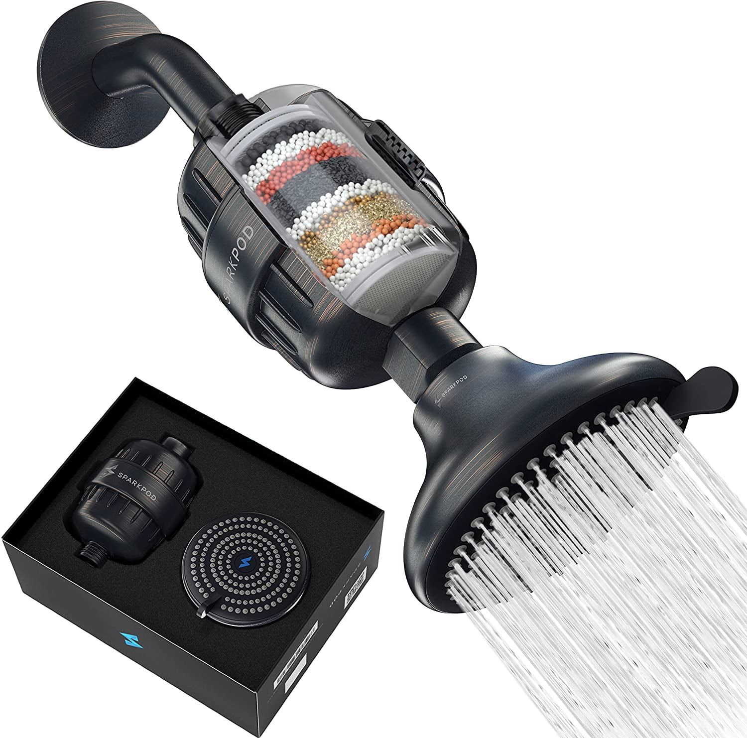 SparkPod High Pressure Shower Head with Filter Rejuvenates Skin and