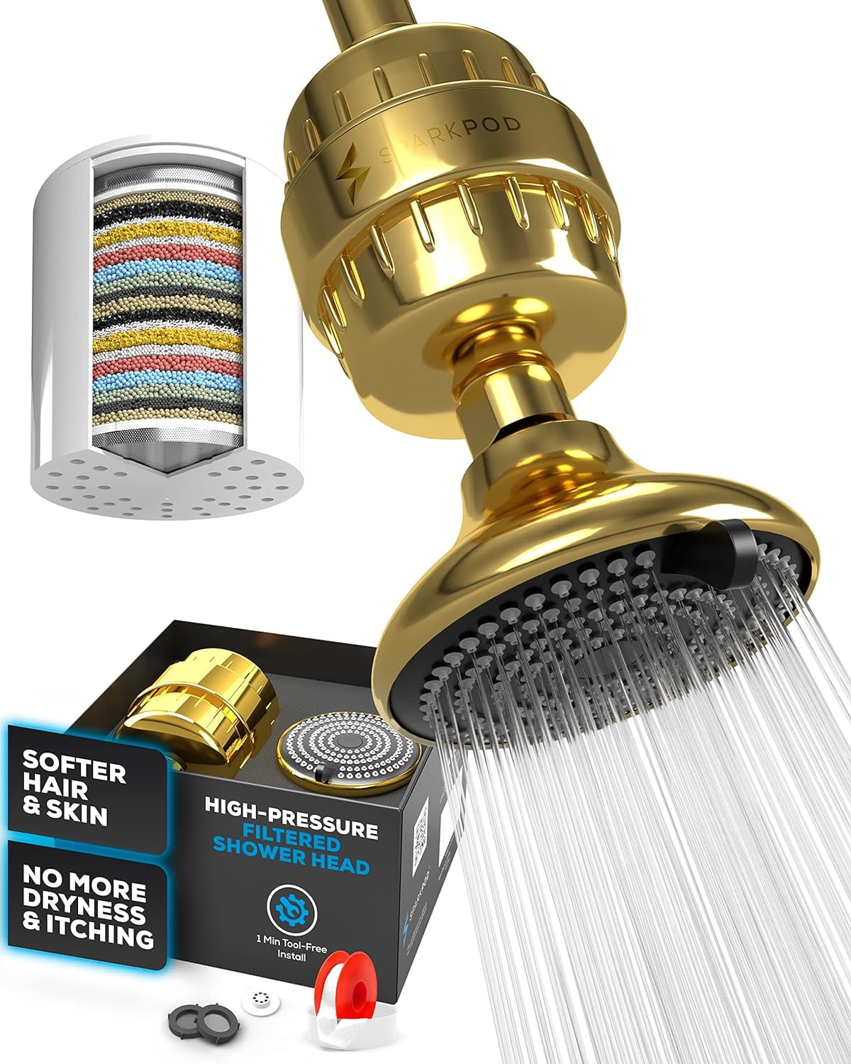 SparkPod HighPressure Shower Head with Filter, Rain Shower Head