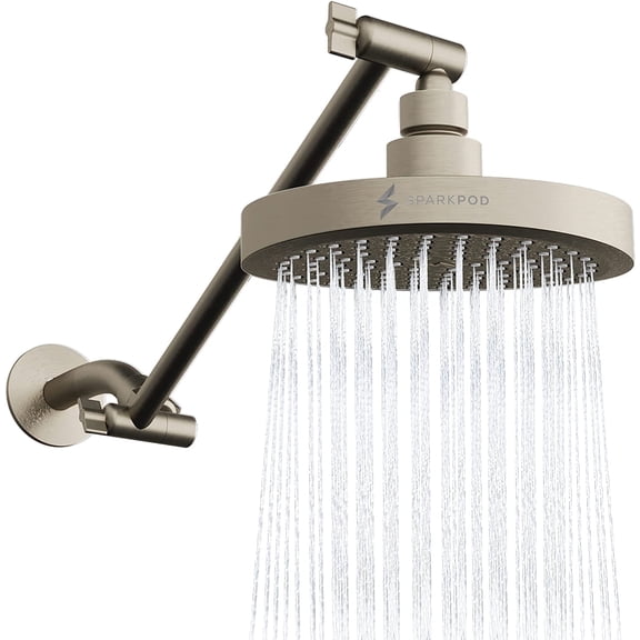 SparkPod Rain Shower Head with Adjustable Extension Arm 11" - High Pressure, Easy Install (6" inch Shower head, Brushed Nickel)