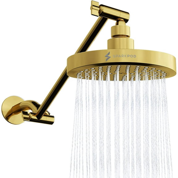SparkPod Rain Shower Head with Adjustable Extension Arm 11" - High Pressure, Easy Install (6" inch Shower head, Egyptian Gold)