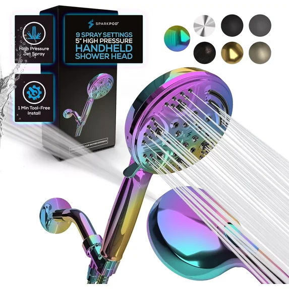 SparkPod Rainbow Handheld Shower Head 9 Spray 5 Inch High Pressure ABS
