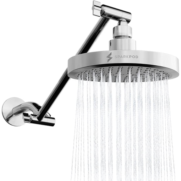 SparkPod Rain Shower Head with Adjustable Extension Arm 11" - High Pressure, Easy Install (6" inch Shower head, Chrome)
