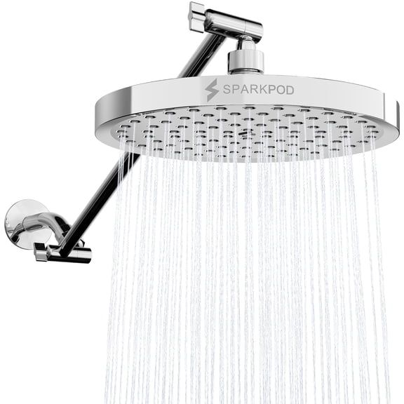 SparkPod Rain Shower Head with Adjustable Extension Arm 16" - High Pressure, Easy Install (8" inch Shower head, Chrome)