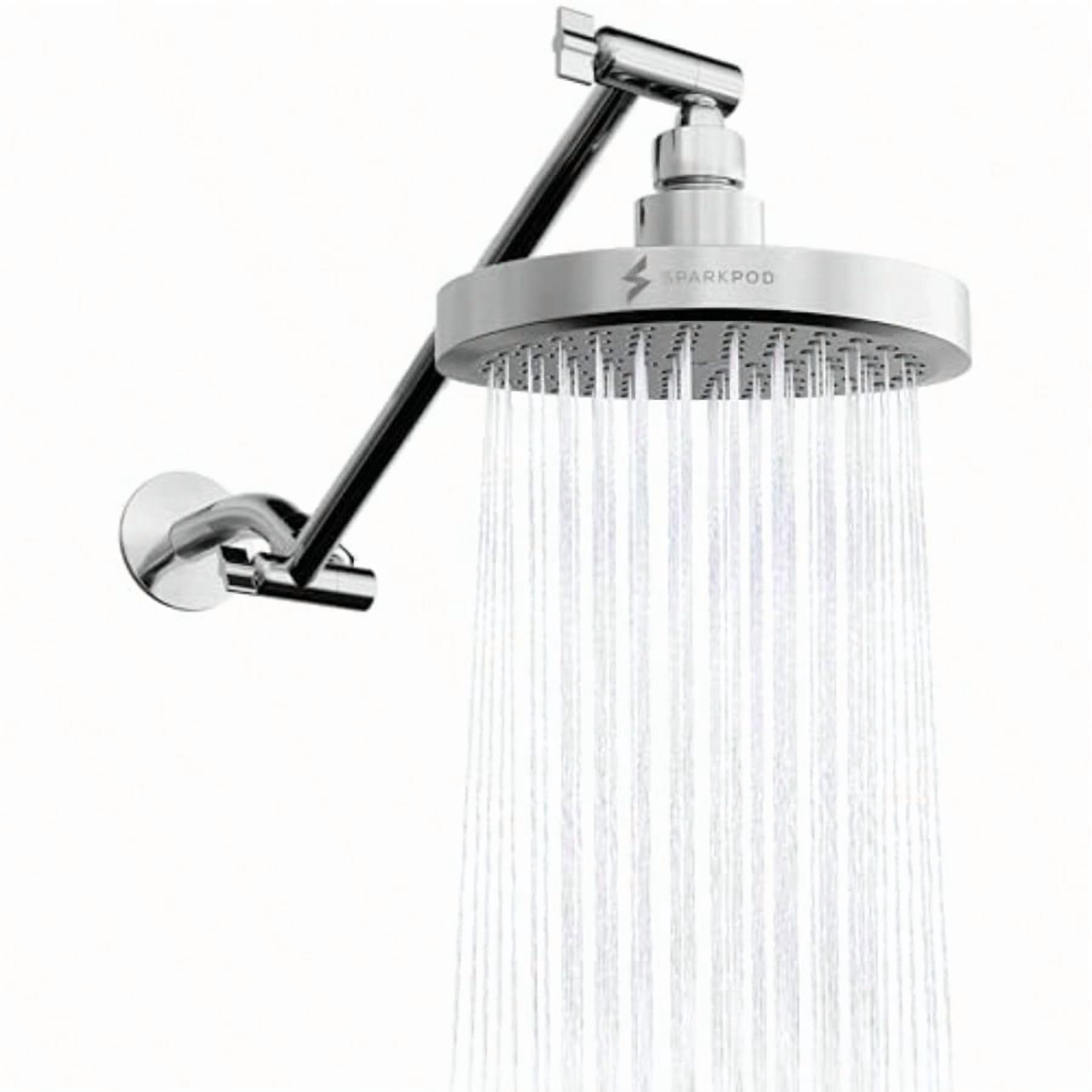 SparkPod Round Rain Shower Head with Extension Arm - Height Adjustable Shower Head with High Prure Performance - Easy 1-Minute Installation 11 Arm Extension Luxury Polished