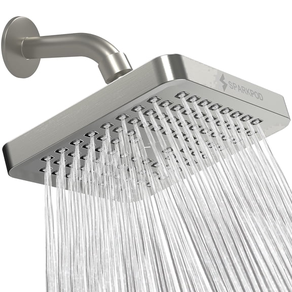 SparkPod High Pressure Rainfall Shower Head, Easy Install, Energy Saving (6 inch Square, Brushed Nickel)