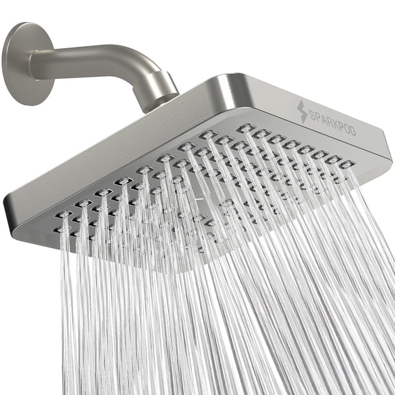 SparkPod High Pressure Rainfall Shower Head, Easy Install, Energy Saving (6" Square, Elegant Brushed Nickel)