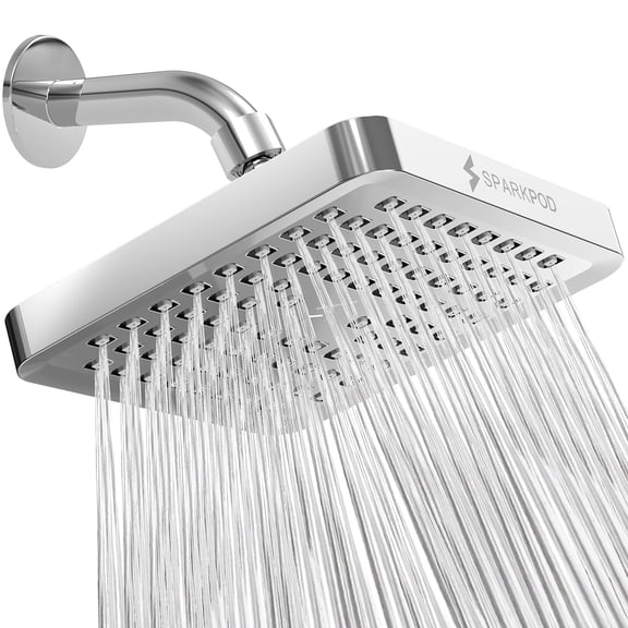 SparkPod High Pressure Rainfall Shower Head, Easy Install, Energy Saving (6" Square, Luxury Polished Chrome)