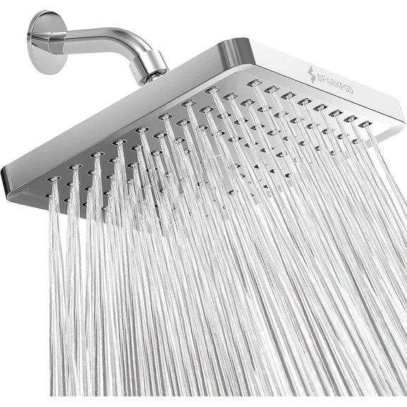 SparkPod High Pressure Rainfall Shower Head, Easy Install, Energy Saving (8 inch Square, Polished Chrome)