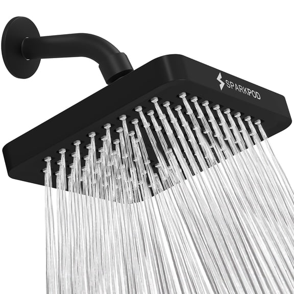 SparkPod High Pressure Rainfall Shower Head, Easy Install, Energy Saving (6 inch Square, Black Matte)