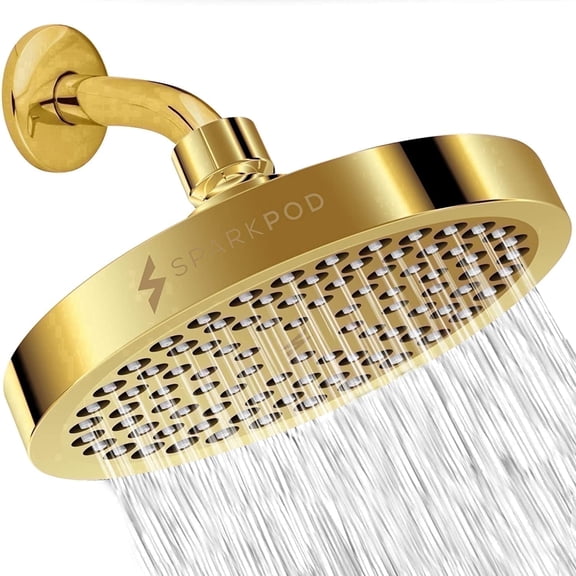 SparkPod High Pressure Rainfall Shower Head, Easy Install, Energy Saving (6 inch Round, Gold)