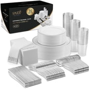 SparkSettings Disposable Party Supply Sets, Plastic, Silver, Serves 50 350 Pieces