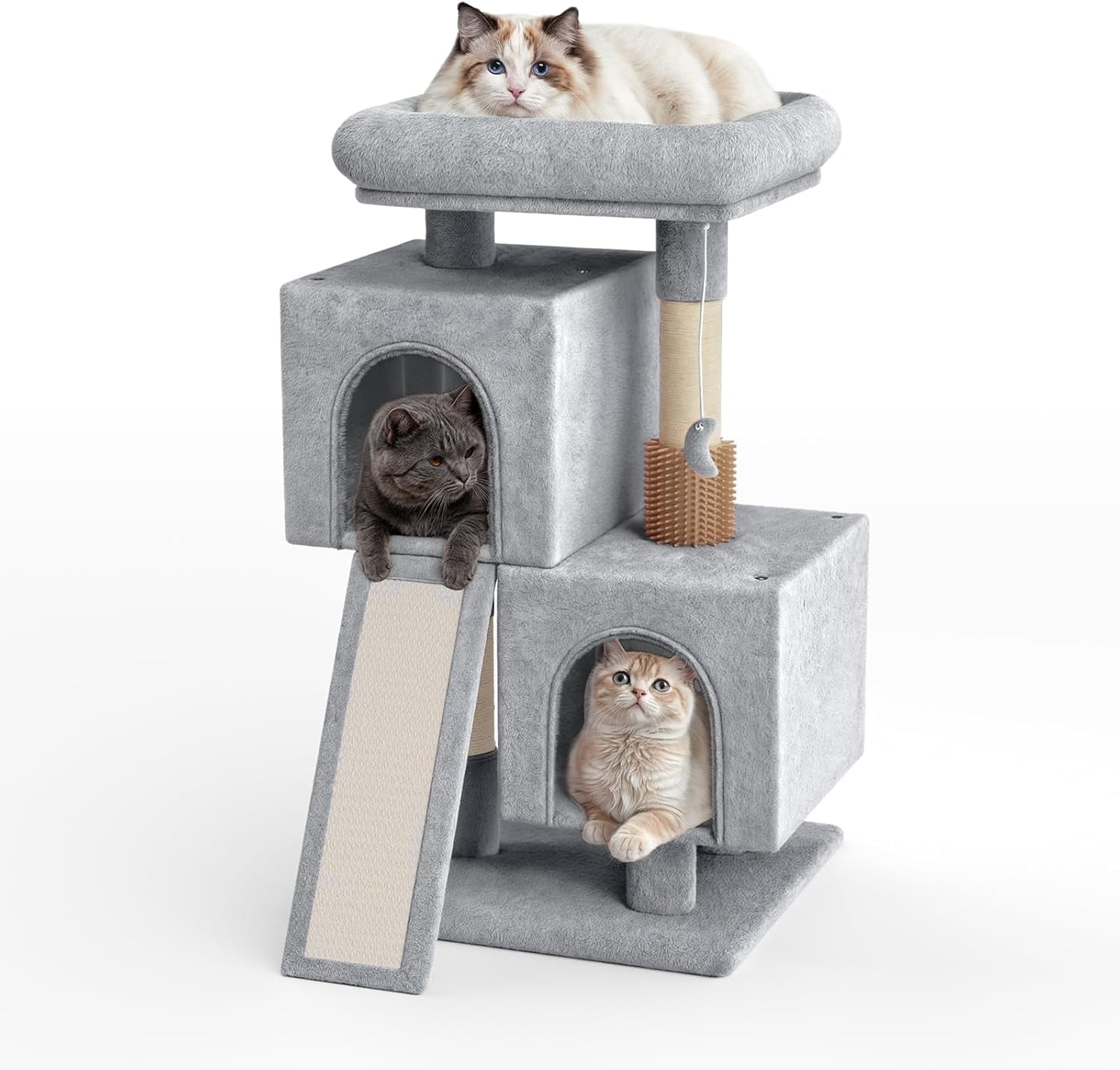 Multi-level Wooden Cat Tower With Thickened Sisal Scratching Posts For Indoor Cats