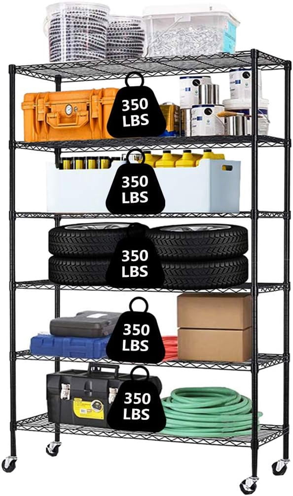 Heavy Duty 6-Tier Commercial Shelving Unit - 6000lb Capacity Steel Wire Rack With Wheels, Adjustable For Garage & Storage