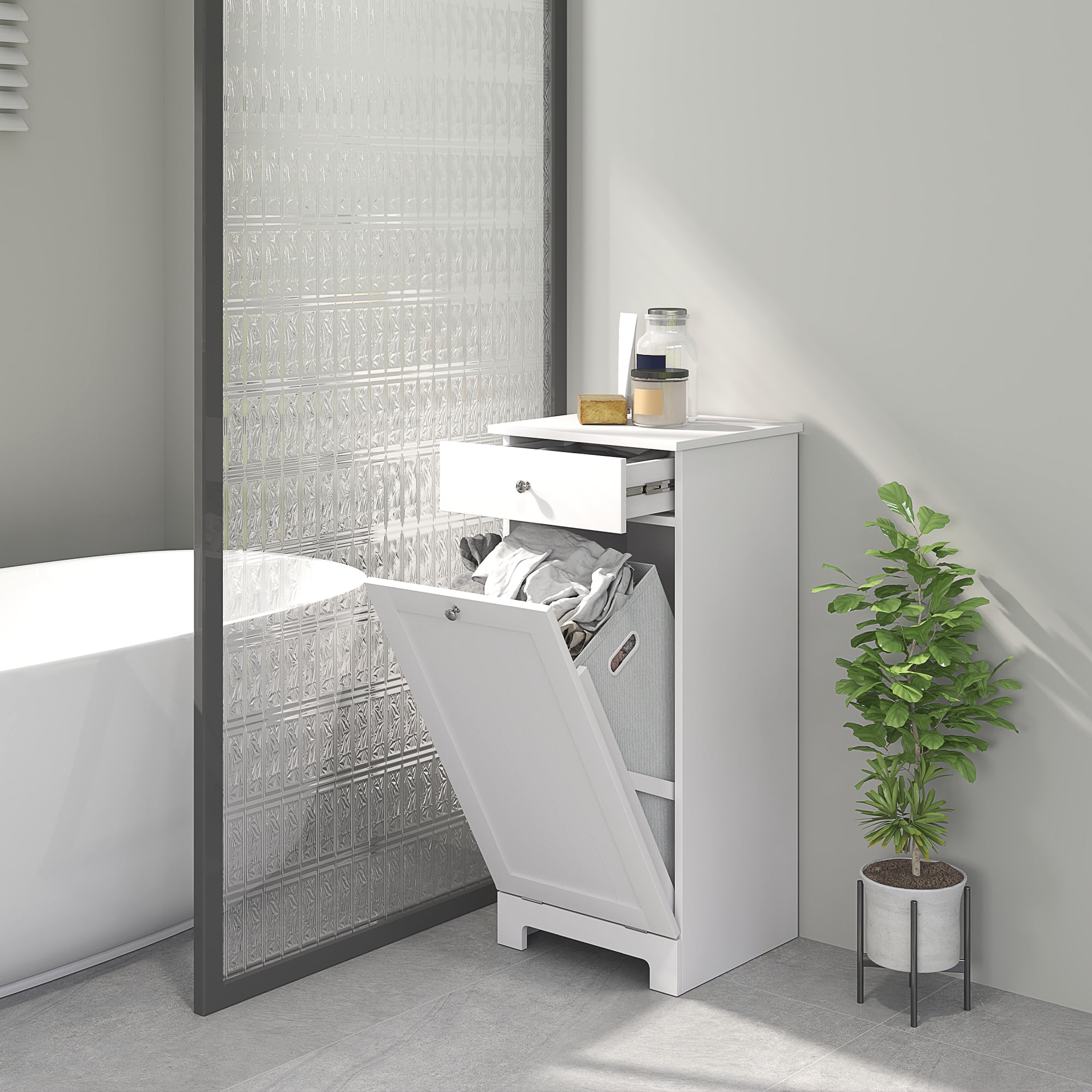 SparkTrend Bathroom Laundry Cabinet with Basket, with 1 Drawer and 1 ...