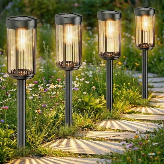 Sparkblaze 12 Pack Solar Garden Lights Outdoor, Decorative Solar Pathway Lights for Yard Auto On/Off Landscape Lighting for Walkway, Lawn, Garden, Waterproof Solar Stake Lights. (12, Warm White)