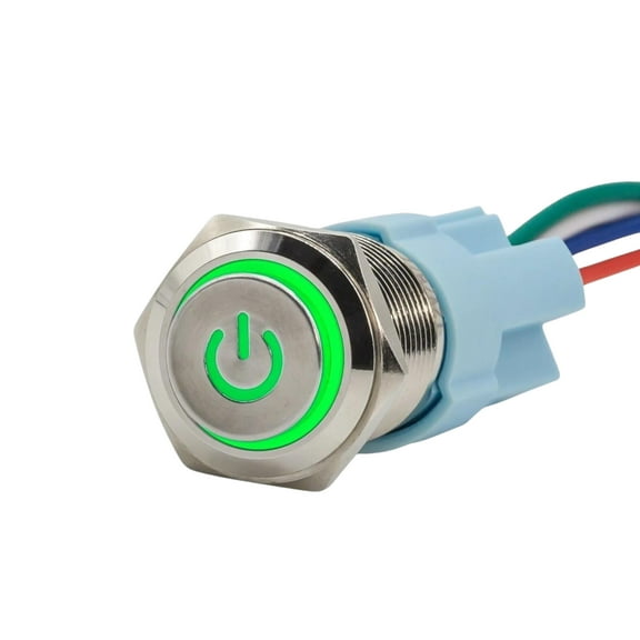 Sparked Innovation illuminated AL latching switch with power symbol (W, GR, PR) (Green)