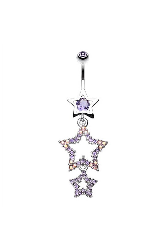 Sparkiling Triple Star Bell Button Ring Tanzanite 14G
