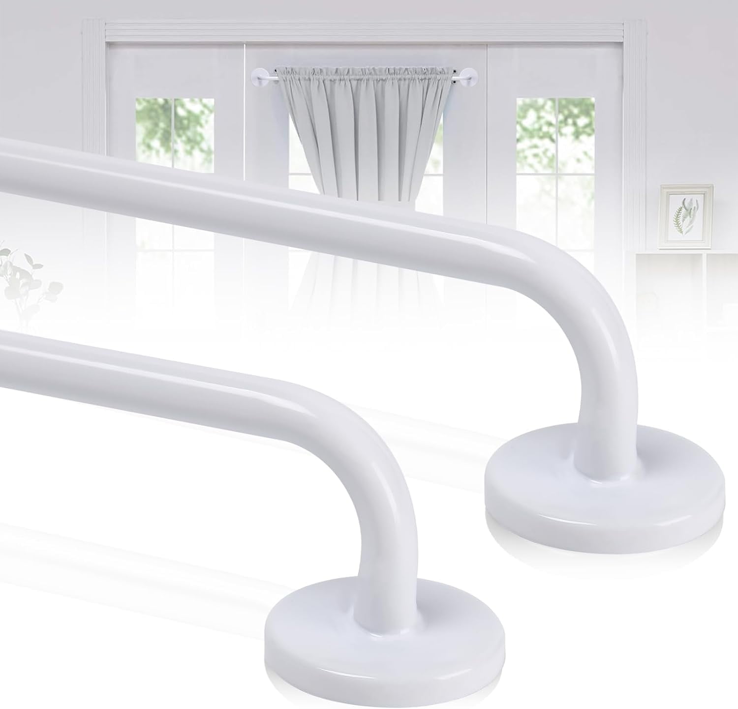 Sparklane -2 Pack Magnetic Curtain Rod for Metal Doors,French Door Magnetic Curtain Rods Adjustable from 18 to 30 Inch,3/8 Inch Diameter, Magnet Cafe Curtains Rod,No Tool and Easy Installation,White