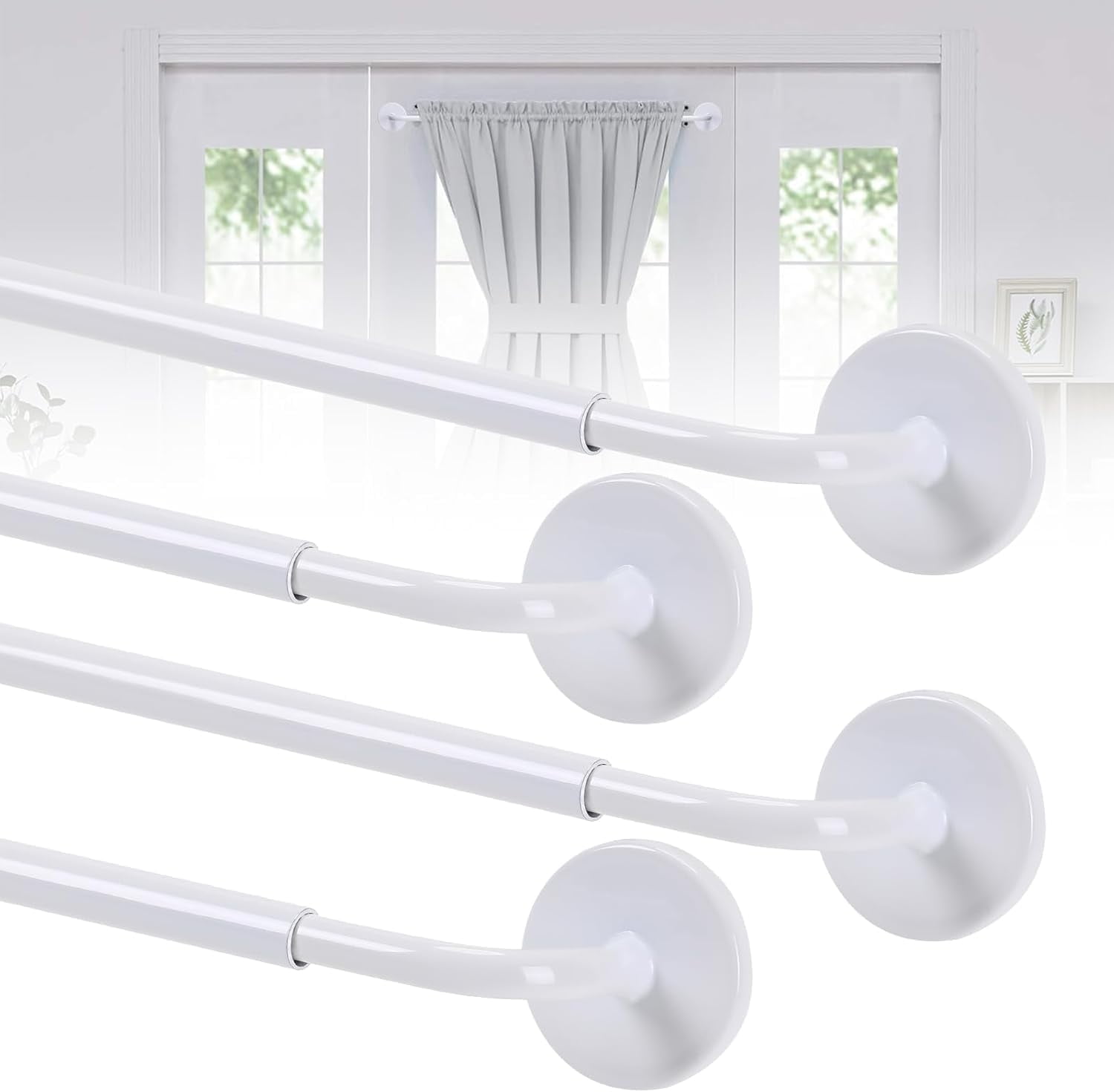 Sparklane-4 Pack Magnetic Curtain Rod Adjustable from 18 to 30 inch,3/8 Inch Diameter,Magnetic Cafe Rods Compatible with Any Iron or Steel Surface,Easy to install for any iron and steel surface,White