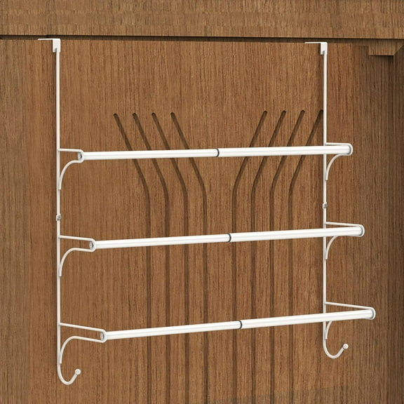 Sparklane - Adjustable Over The Door Triple Towel Rack with Hooks,White