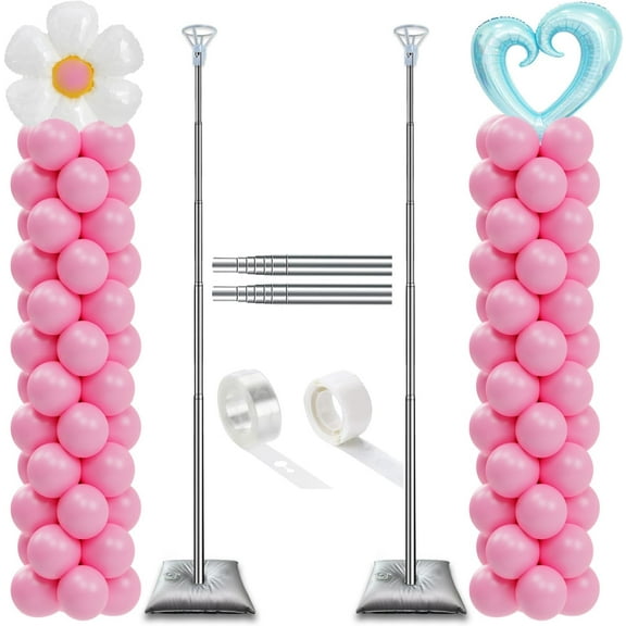 Sparklane - Balloon Column Stand Set of 2, Adjustable 7 Feet Ballon Arch Stands with Bases for Floor, Tall Baloon Tower Pillar Assembly Kit for Halloween, Birthday, Party Decorations