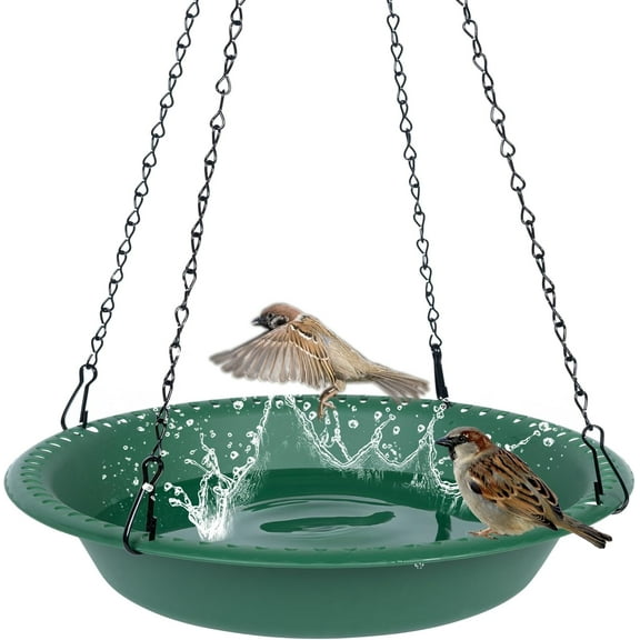 Sparklane - Bird Bath for Outside Heavy Duty, 14 inch BirdBath Bowl Only with 25” Rust-Proof Black Chains for Outdoor, Hanging Bird Bath Hanging Bird-Feeder for Garden Backyard Decor (Green 1 Pack)