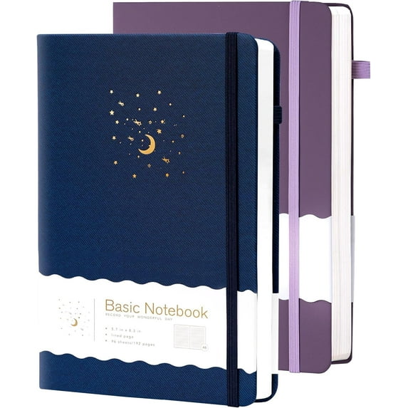 Sparklane Blue& Purple Journal Notebooks for Work, 2 Pack 192 Pages Lined Journaling Notebook, Hardcover Journals for Women Men Writing Gifts, 5.7" x 8.3"
