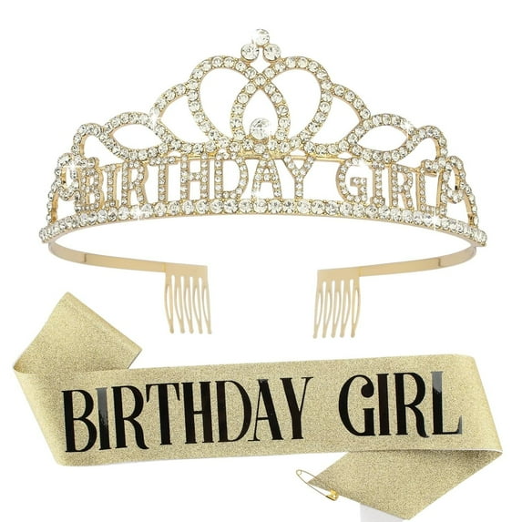 Sparklane Pink Birthday Crown and Sash Set, Women's Princess Birthday Accessory, One Size, Female, Girls
