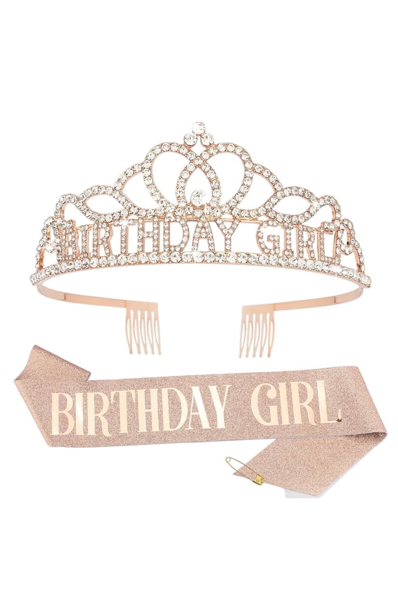 Sparklane Pink Birthday Crown and Sash Set, Women's Princess Birthday Accessory, One Size, Female, Girls