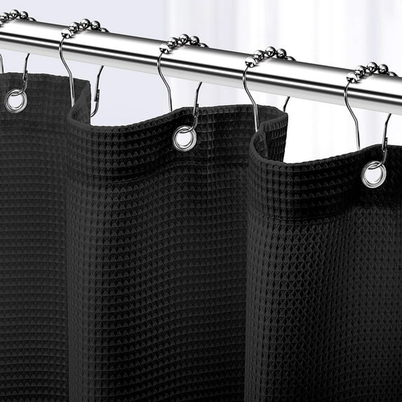 NEATERIZE Shower Curtain Black - Hotel Style Black Shower Curtains for Bathroom with Waffle Design, 72x72 Inches - Fabric Shower Curtain - Cortinas de Baño Elegantes