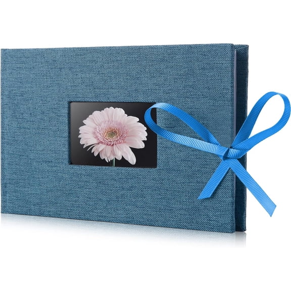 Sparklane - Small Photo Album 4x6, Picture Album Holds 24 Horizontal Photos, Linen Fabric Cover Picture Book for Photos with Front Window, Mini Brag Book Photo Books for Weddings Family Boudoir