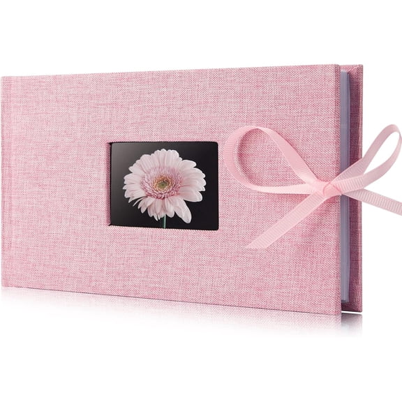 Sparklane - Small Photo Album 4x6, Picture Album Holds 24 Horizontal Photos, Linen Fabric Cover Picture Book for Photos with Front Window, Mini Brag Book Photo Books for Weddings Family Boudoir