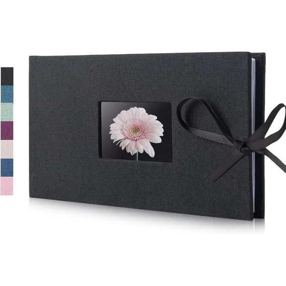 Sparklane - Small Photo Album 4x6, Picture Album Holds 24 Horizontal Photos, Linen Fabric Cover Picture Book for Photos with Front Window, Mini Brag Book Photo Books for Weddings Family Boudoir