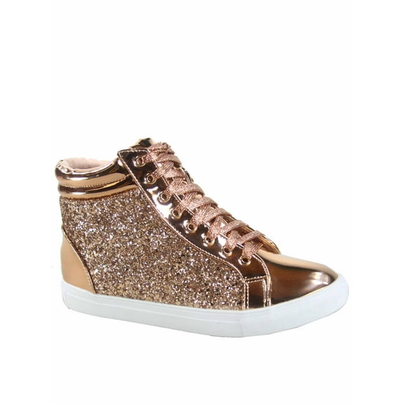 Sparkle-25 Women's Glitter Metallic Lace Up High Top Flat Fashion Sneaker Shoes