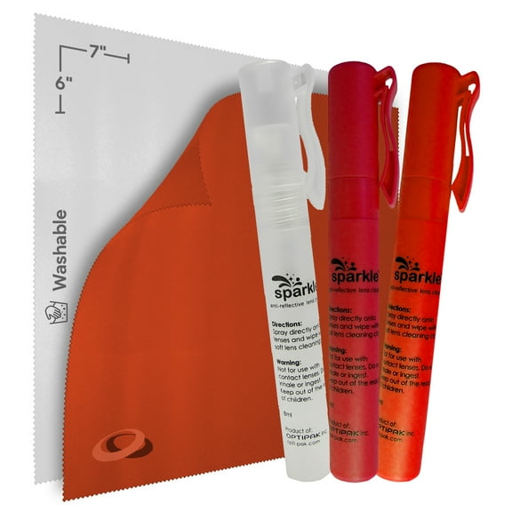 Sparkle Anti-Reflective Safe Pen Lens Cleaner Spray kit - (3) 0.3oz Glasses Cleaner Pen Spray & (2) Microfiber Cloth for Eyeglasses, Sunglasses, Lenses, Screens and Camera Cleaning Kit (5 Piece Set)