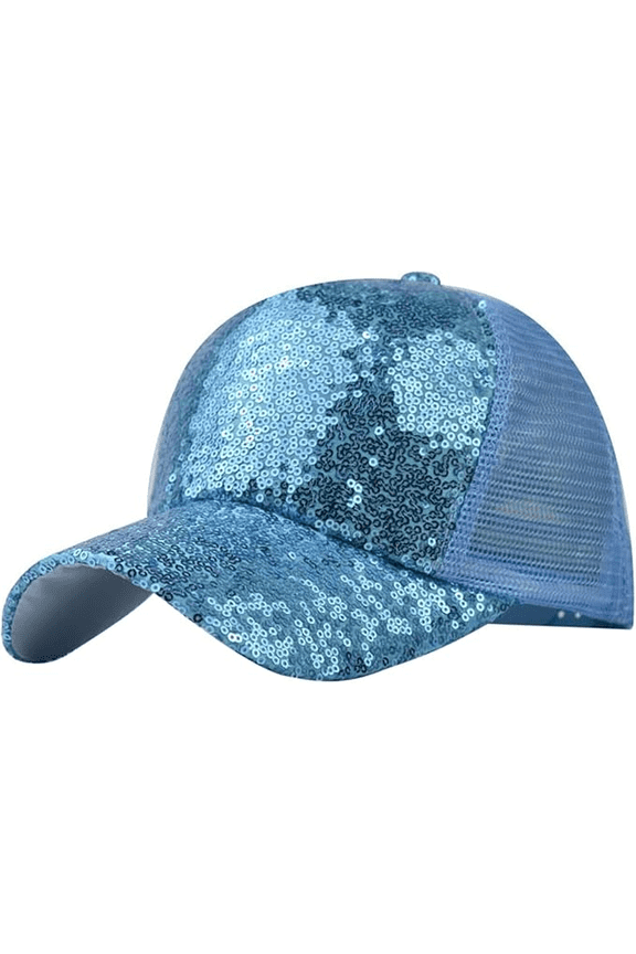 Sparkle Baseball Cap Sequined Unisex Adjustable Hat with Mesh Back Brim Casual Sun Visor Cap for Sports