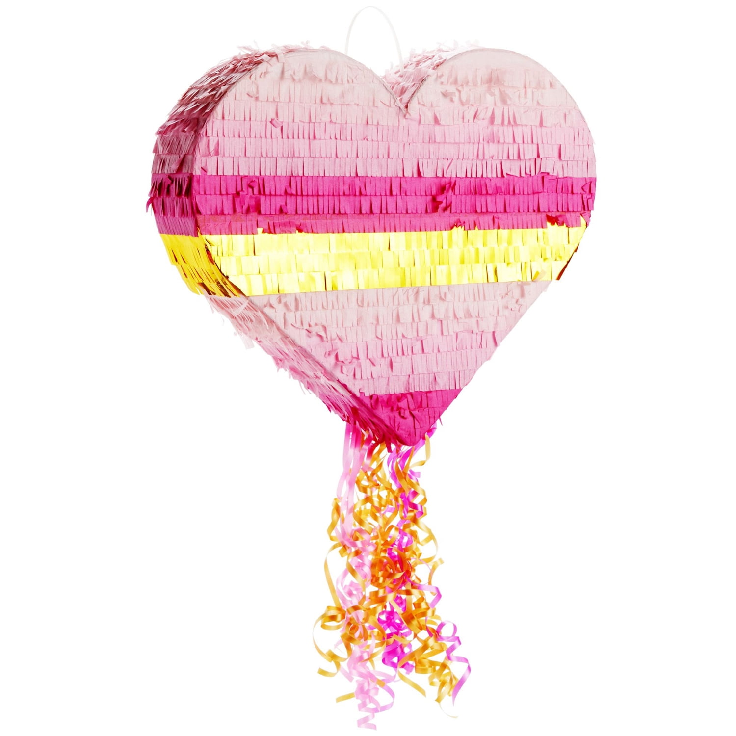 Sparkle and Bash Pink and Gold Ombre Pull String Heart Pinata, Ideal for Birthday Party Decorations & Supplies, Quinceanera, Valentine's Day (16 x 13 x 3 In, Small), Ages 3-14