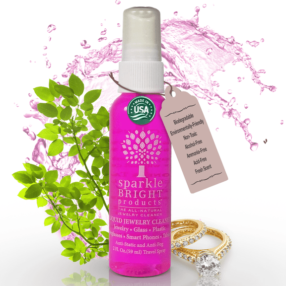 Sparkle Bright All-Natural Jewelry Cleaner Solution - 2oz. Travel Spray | Jewelry Cleaning for Diamonds, Fine, Costume, Designer, Fashion Jewelry