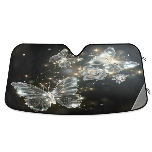 Sparkle Butterflies Flying Car Windshield Sun Shade Foldable Car Front Window Visor Heat and UV Protection 53x23.5