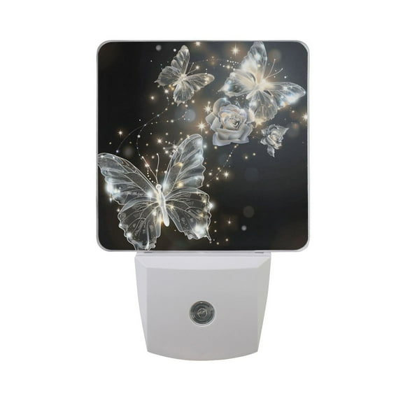 Sparkle Butterflies Flying Night Light 2 Pack LED Nightlight Plug into Wall Dusk to Dawn Sensor Soft White