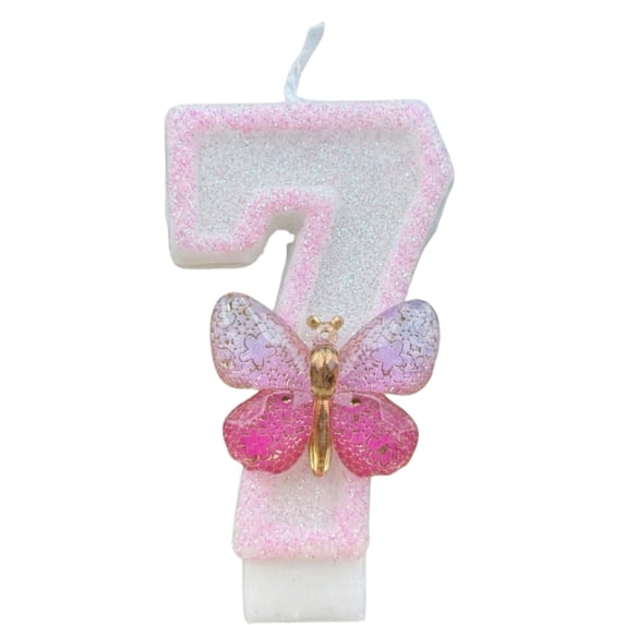 Sparkle Butterfly Birthday Number Candle, Glitter Cake Topper for Girls Party Celebration,Number 7