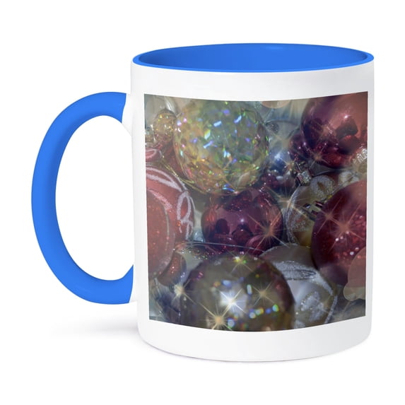 3dRose, Sparkle Christmas Ornaments- Holiday Photography, 11oz Two-Tone Blue Mug