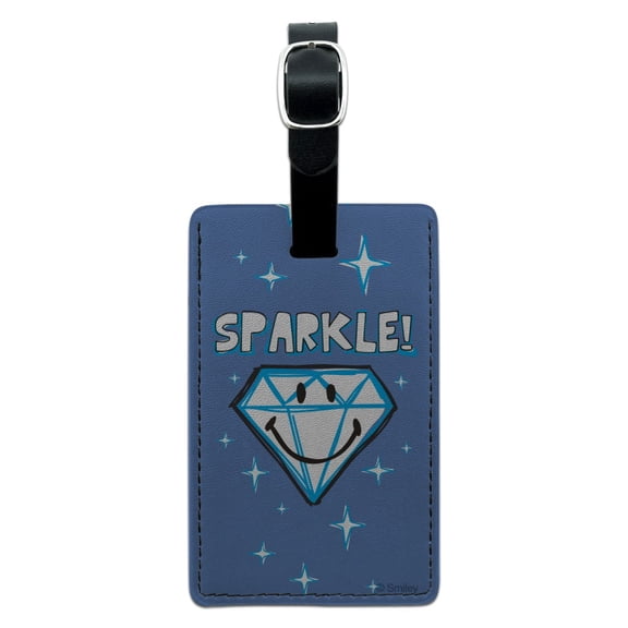 Sparkle Diamond Smiley Face Wedding Anniversary Officially Licensed Rectangle Leather Luggage Card Suitcase Carry-On ID Tag