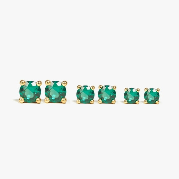 Sparkle Emerald Studs Earrings Set - 3 Sizes Included