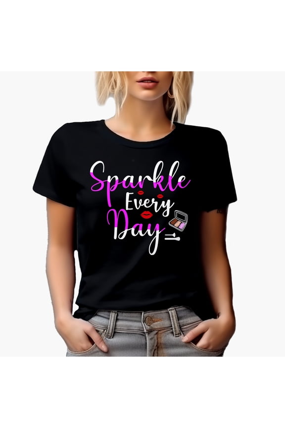 Sparkle Every Day with Eyeshadow Palette, Beauty Themed Merch Gift for Makeup Artist or Lovers, Cosmetologists & Beauticians, Black T-Shirt, X-Large